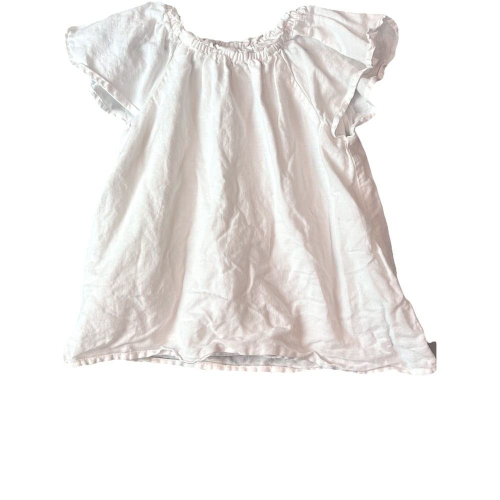 J.Crew Crewcuts Girls White Linen Cotton Ruffle‎ Sleeve Top BQ634 Size XS